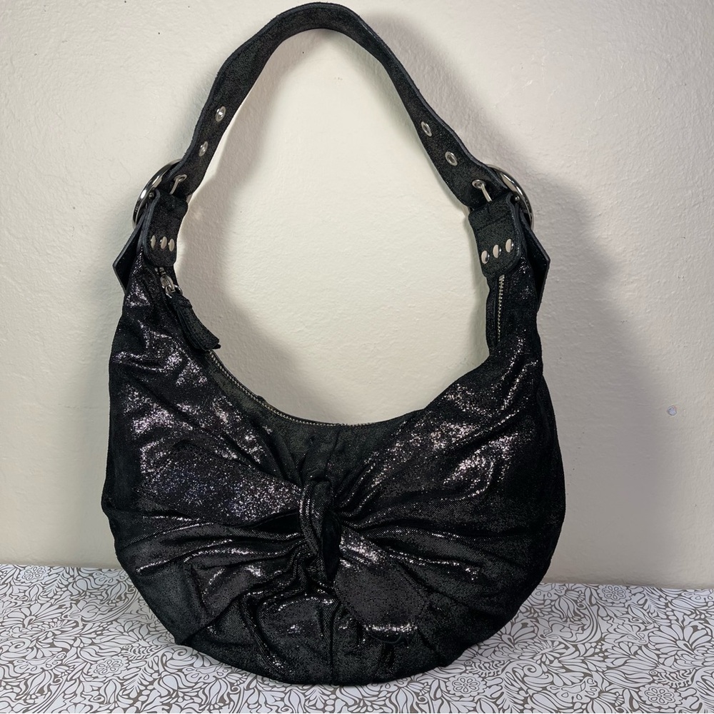 RAFE New York Metallic Leather Crescent Hobo Shoulder Bag Buckle Strap